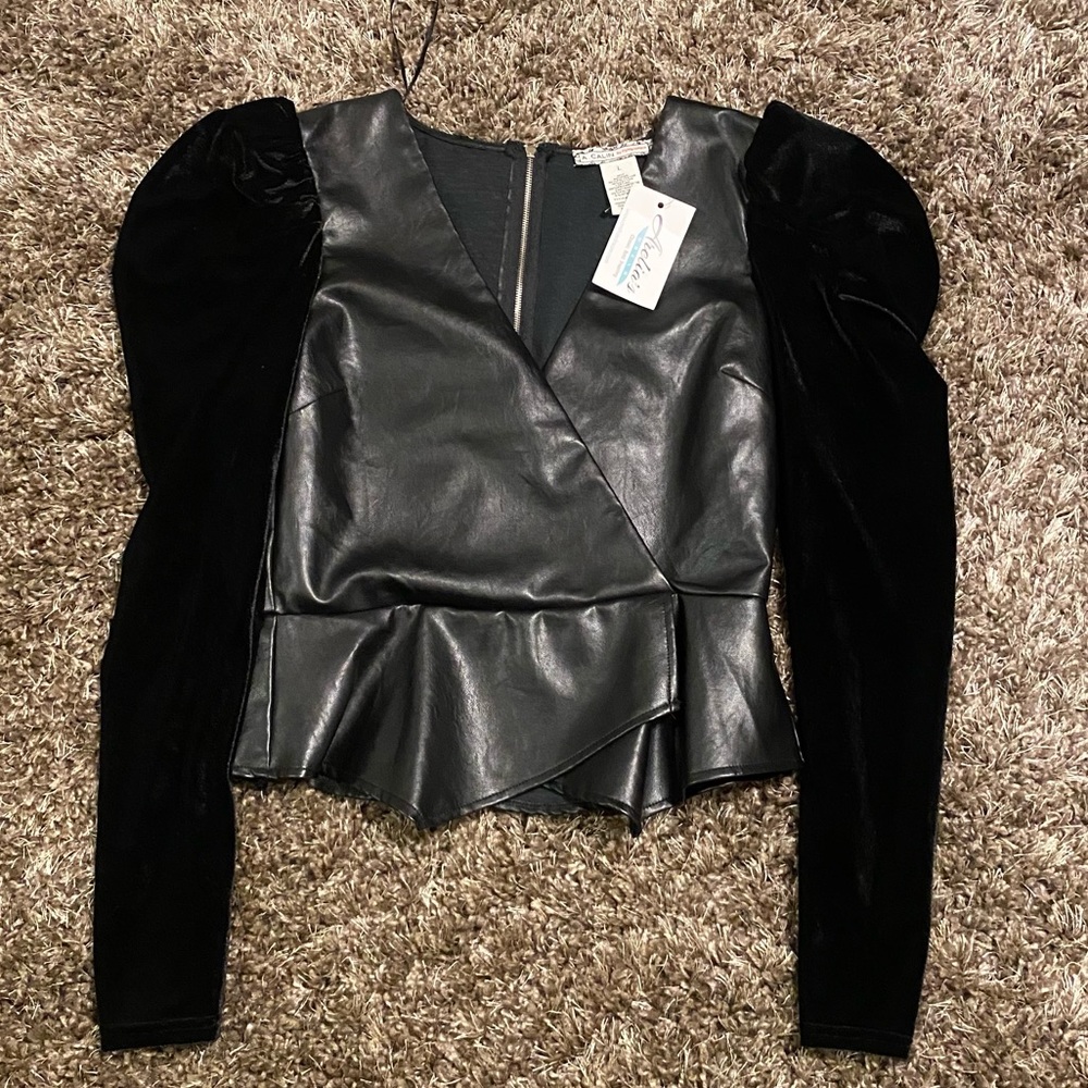 Women Leather And Velvet Top